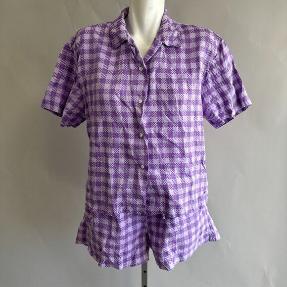Emma Mulholland Holiday Kokomo Purple Checker Plaid Top & Shorts Set Medium - Picture 1 of 7